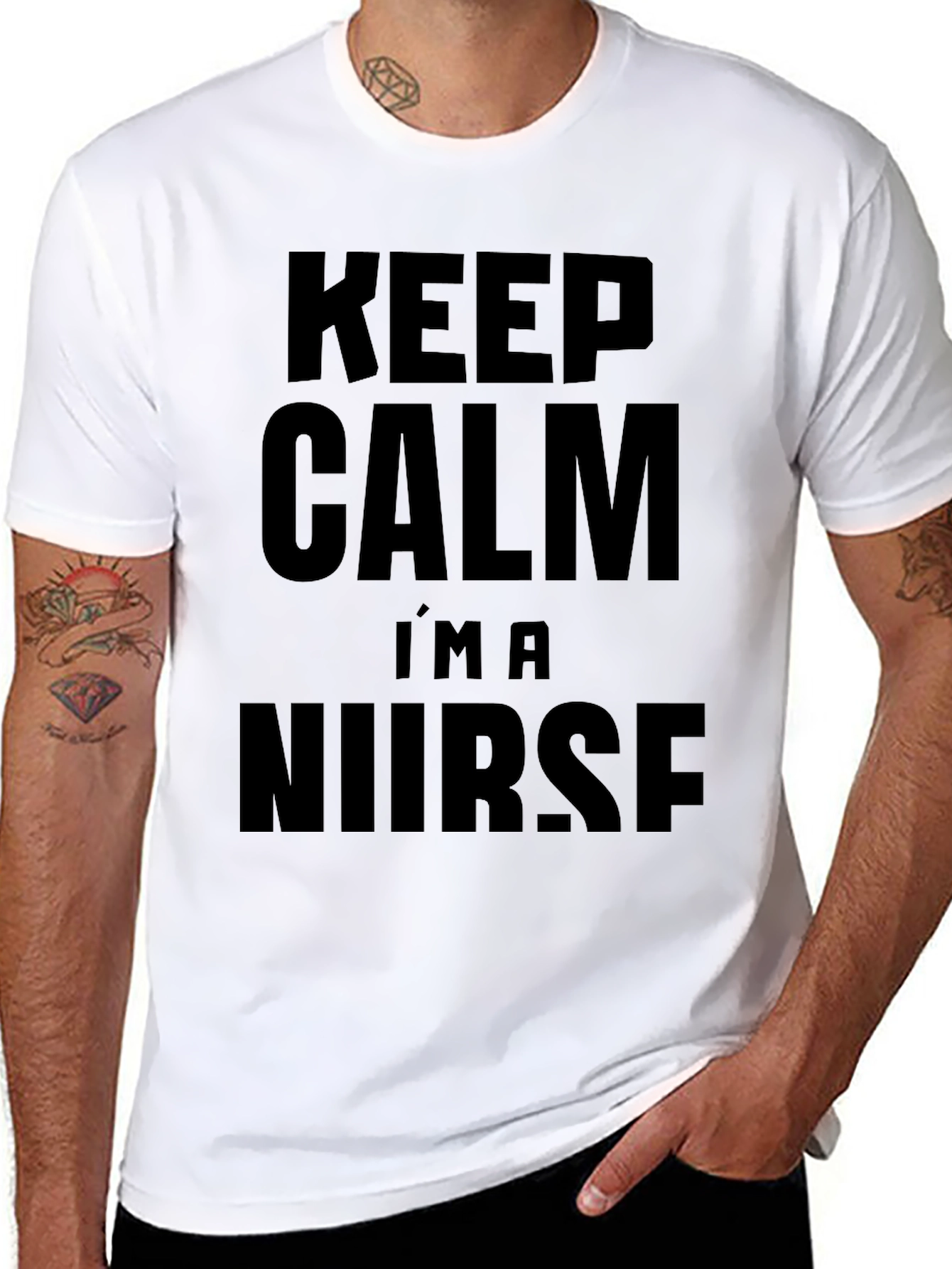 Black Keep Calm I'm A Nurse T-Shirt - Black Cotton Tee view 8