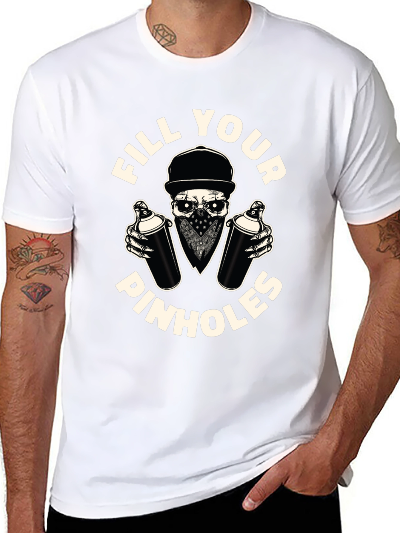 Black Fill Your Pinhole Graffiti Skull T-Shirt view 8