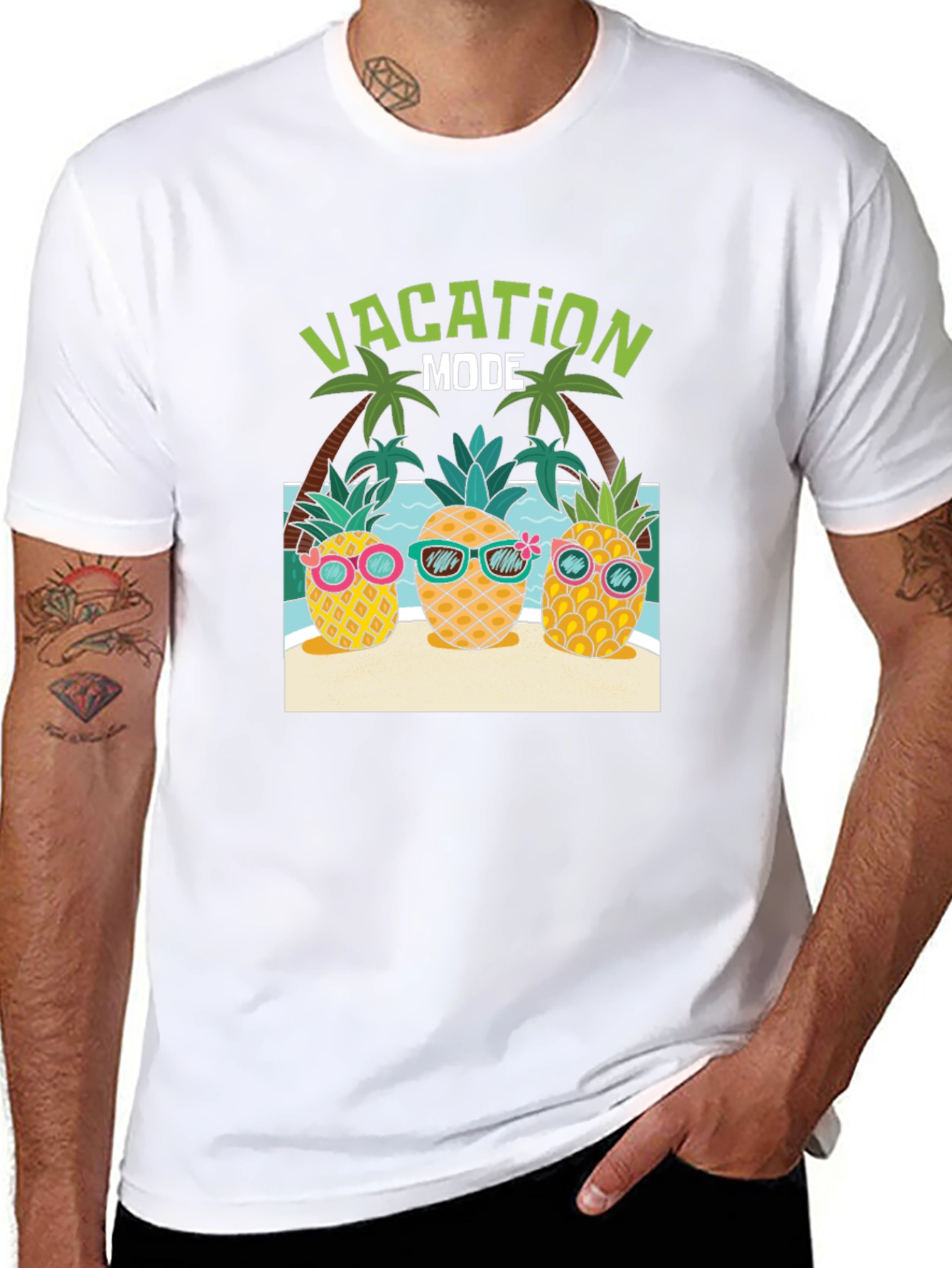 Black Vacation Mode Pineapple Graphic Tee view 8