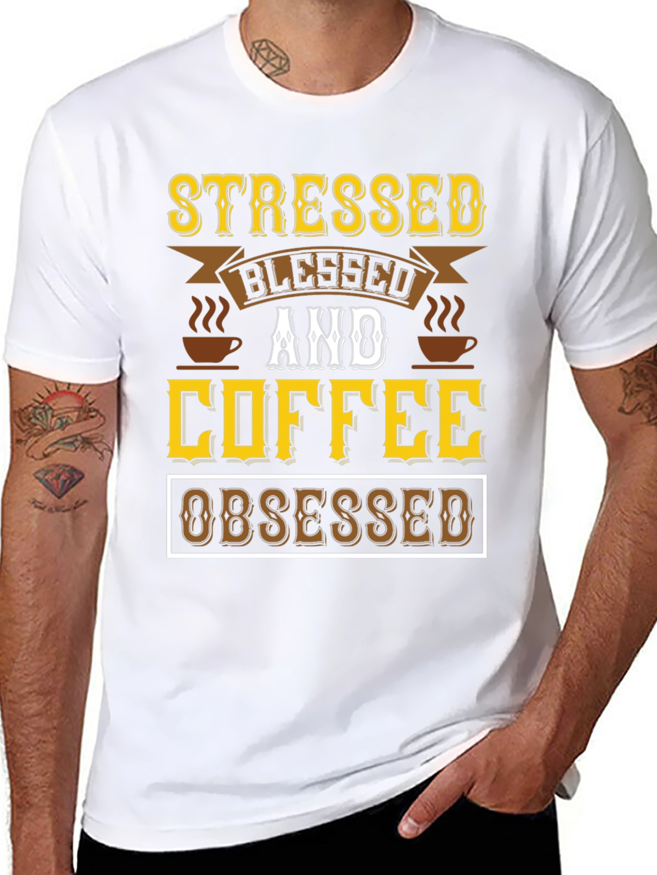 Black Stressed Blessed & Coffee Obsessed Black T-Shirt view 8