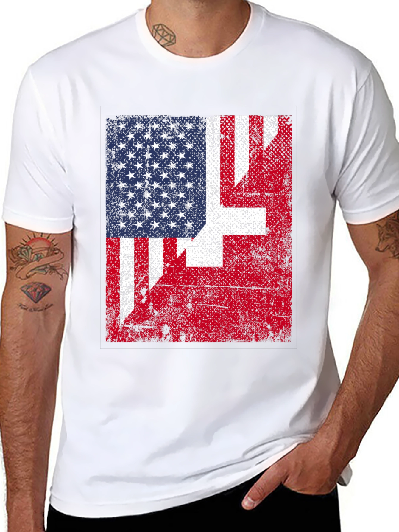 Black US & Swiss Flag Graphic T-Shirt view 8