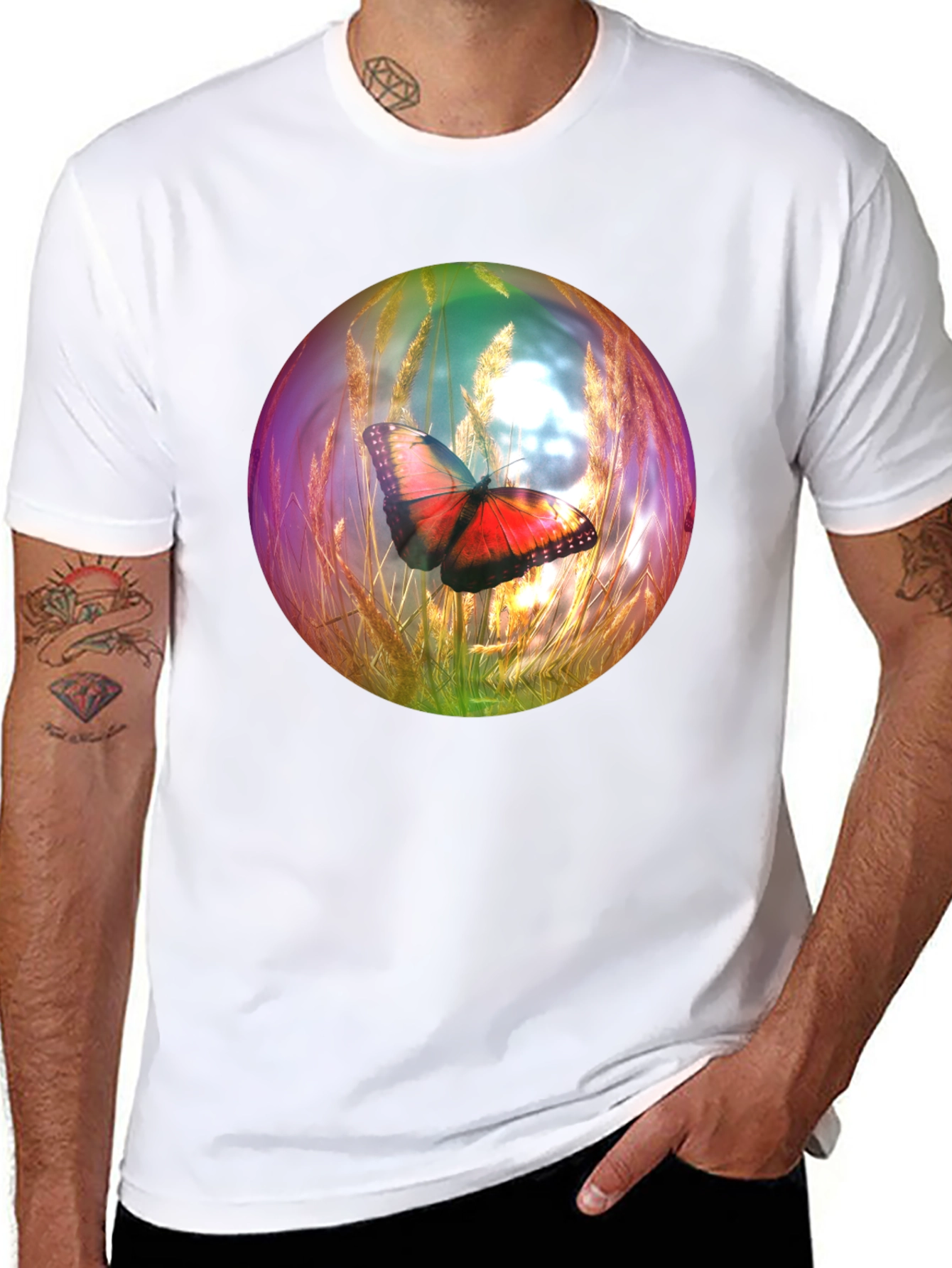 Black Butterfly Orb Graphic T-Shirt - Unique Design view 8
