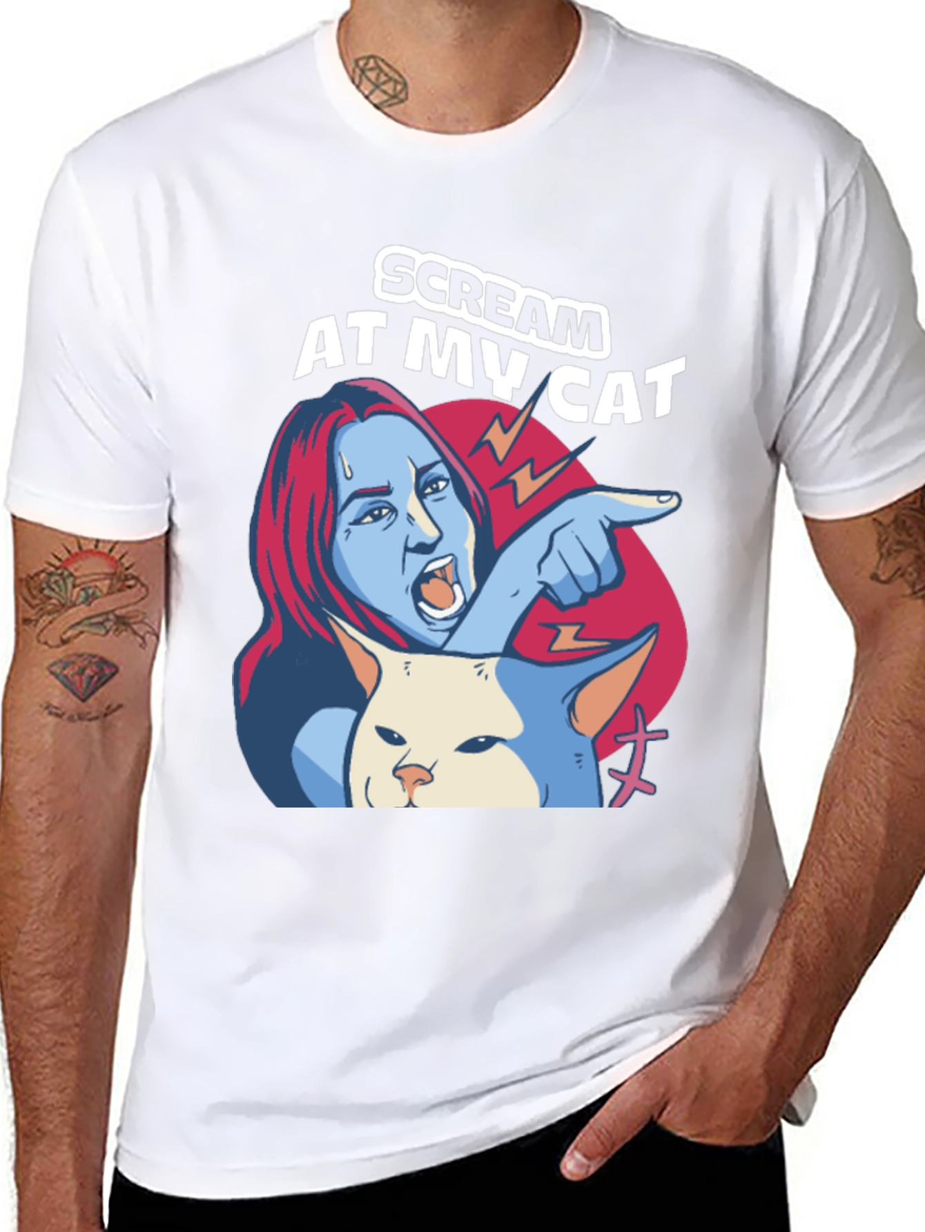 Black Scream At My Cat T-Shirt - Funny Meme Tee view 8