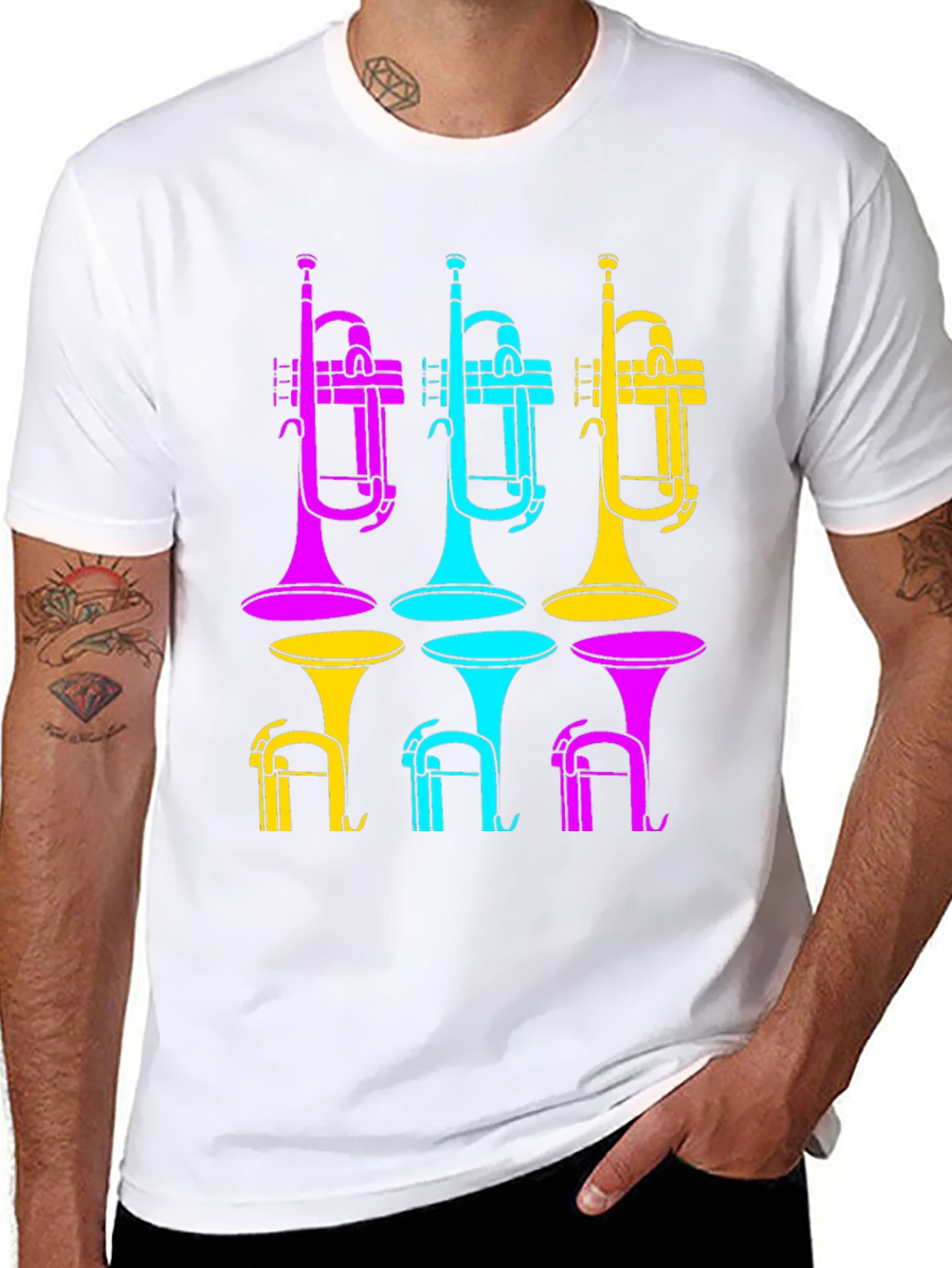 Black Vibrant Trumpet Design Black T-Shirt view 8
