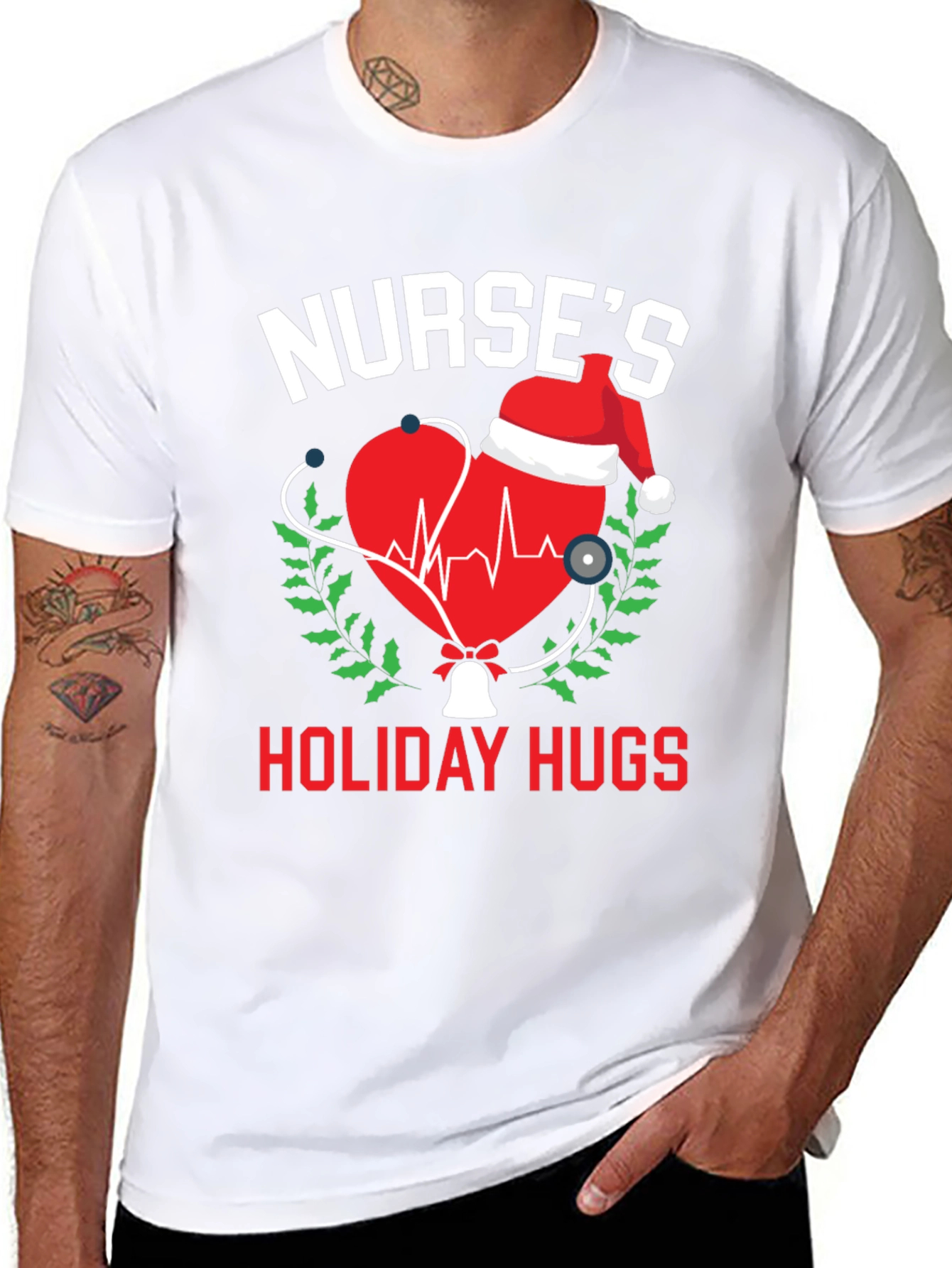 Black Nurse's Holiday Hugs Christmas T-Shirt view 8