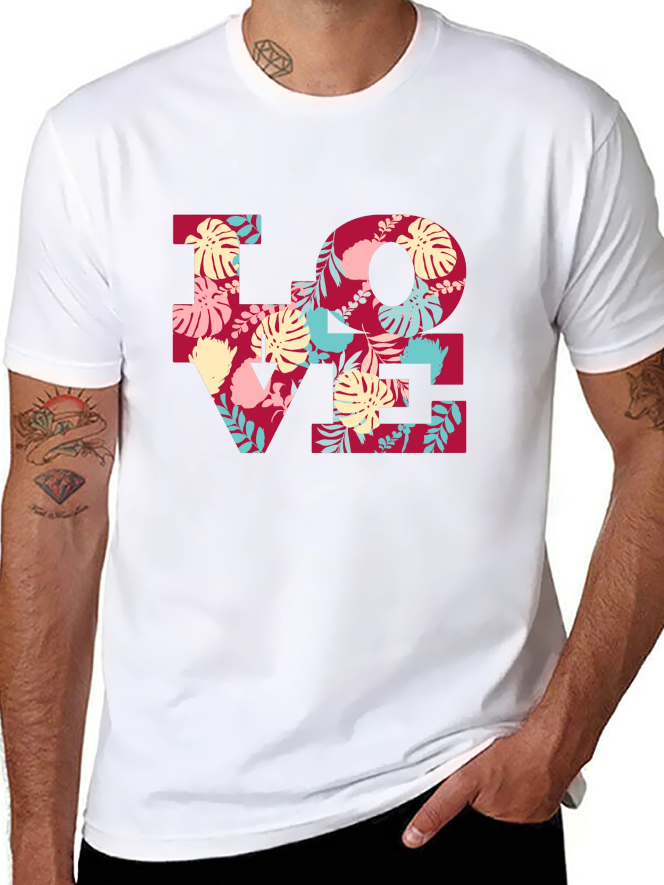 Black Floral LOVE Graphic Tee - Black Casual T-Shirt view 8