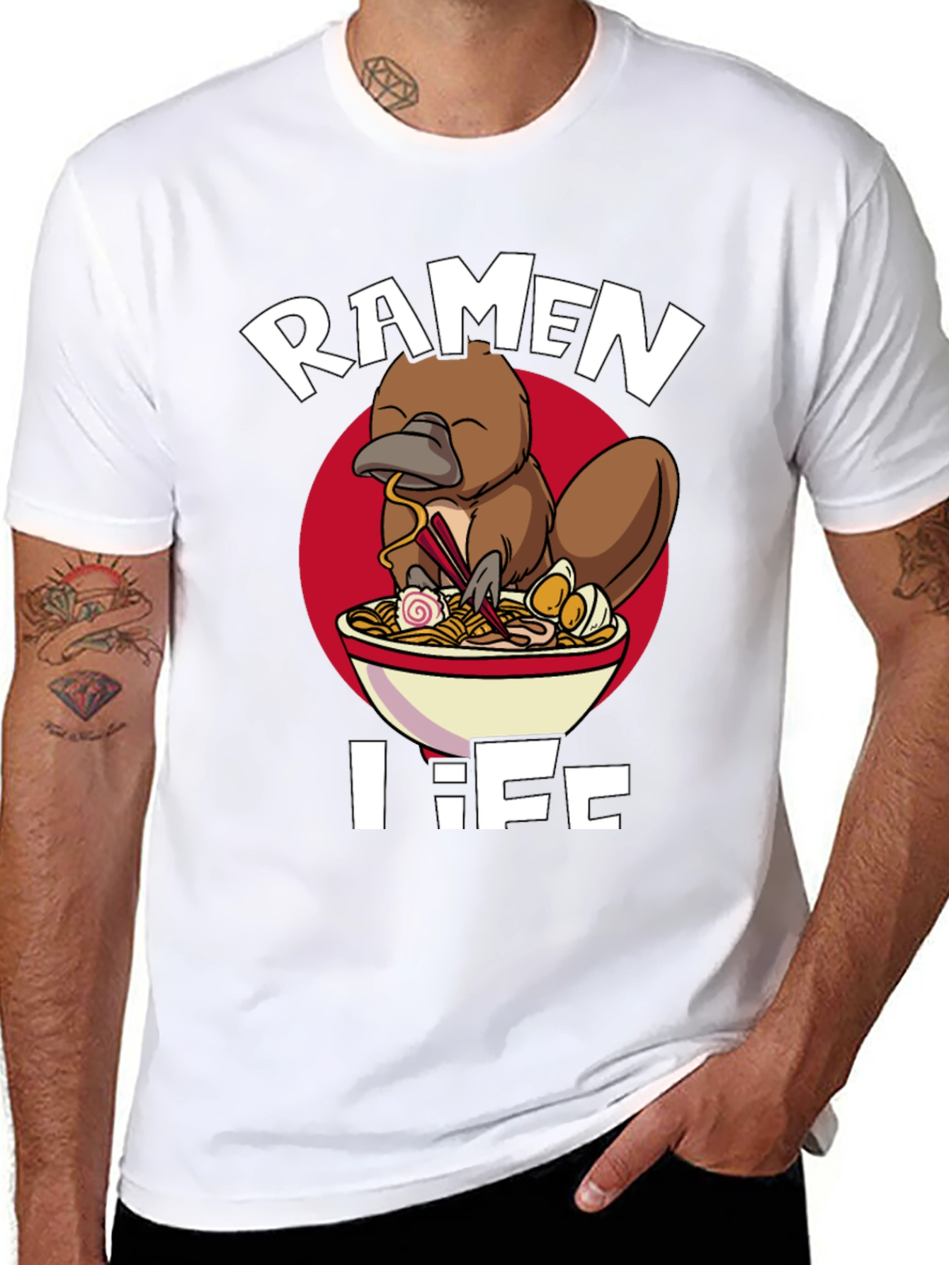 Black Ramen Life Platypus T-Shirt - Unique Graphic Tee view 8