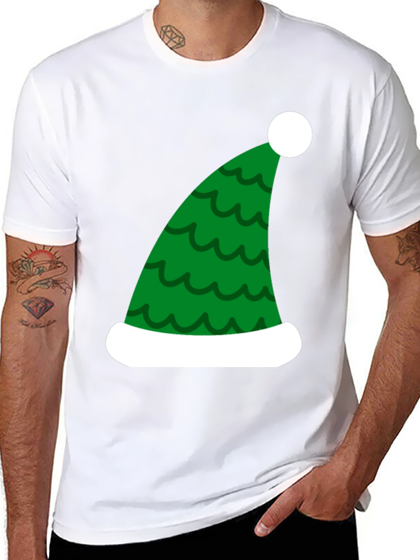 Black Festive Christmas Elf Hat T-Shirt view 8