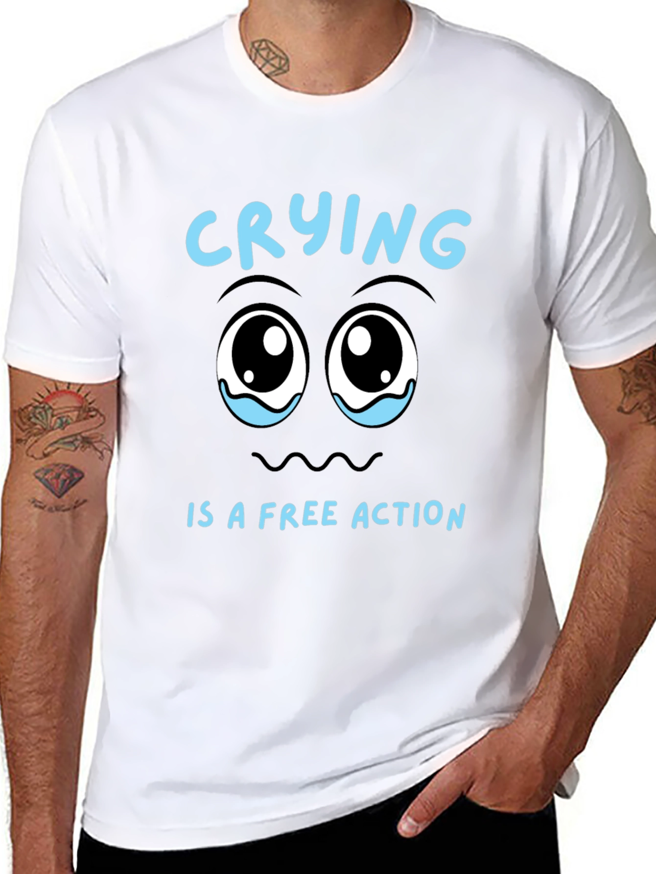Black Crying is a Free Action Black T-Shirt view 8