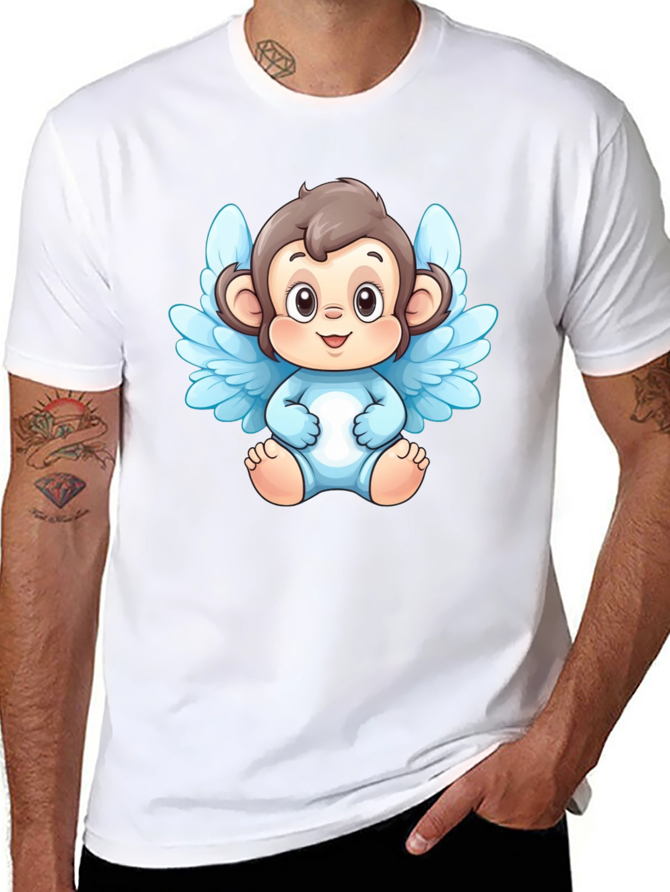 Angel Monkey Graphic T-Shirt - Black Cotton Tee - 8