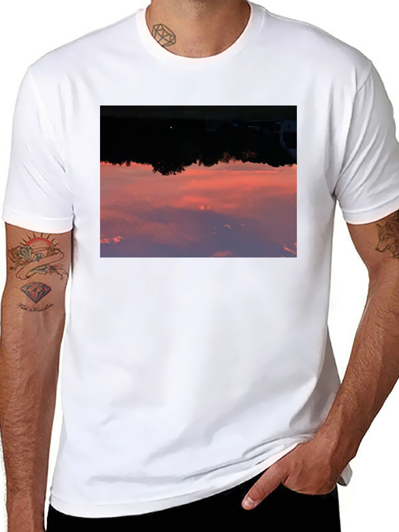 Black Sunset Sky Graphic Black T-Shirt view 8