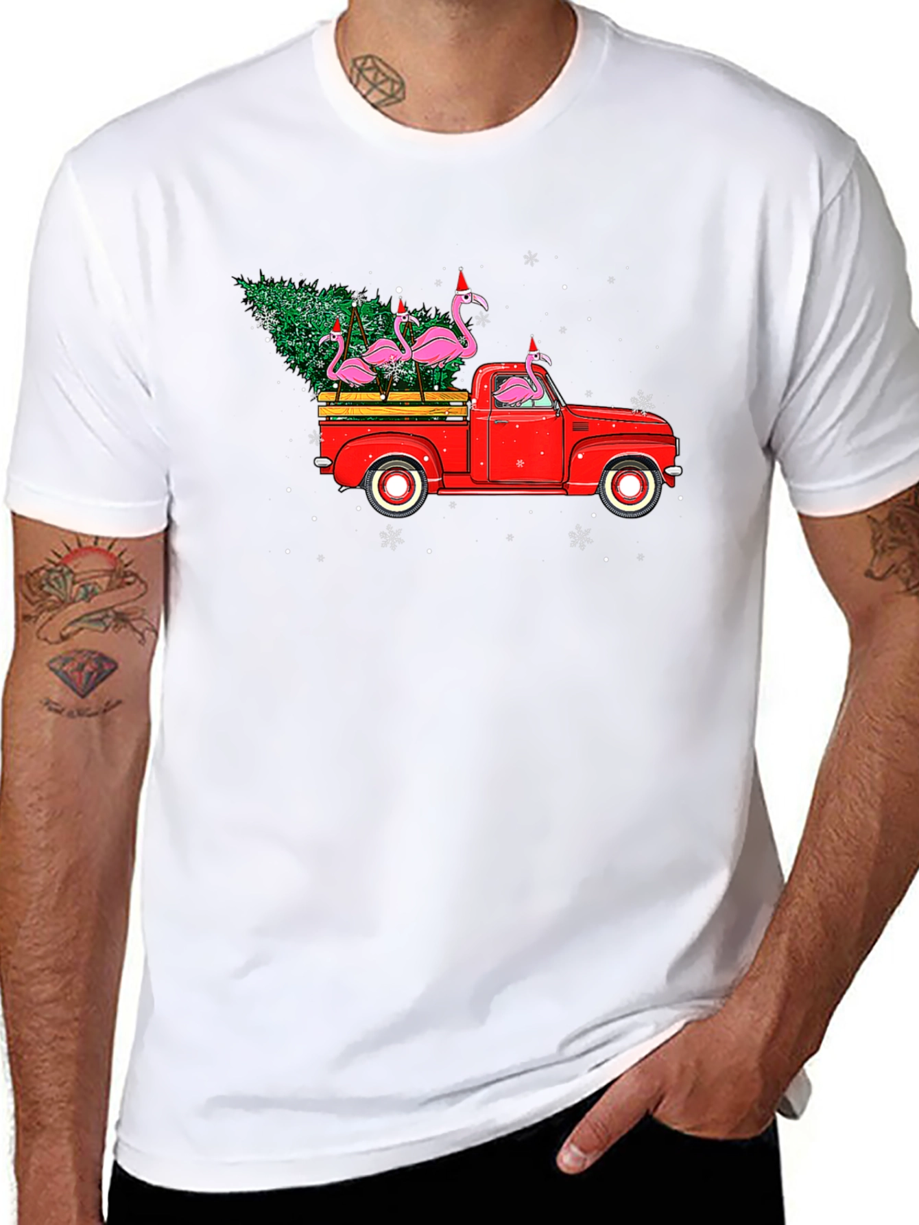 Black Flamingo Christmas Truck T-Shirt view 8
