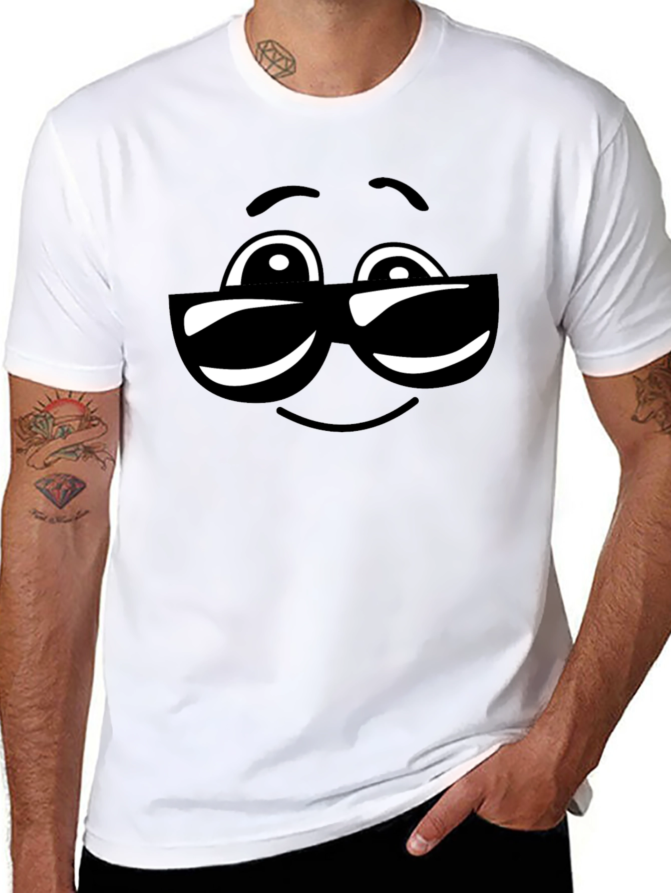 Black Cool Sunglasses Emoji Black Cotton T-Shirt view 8