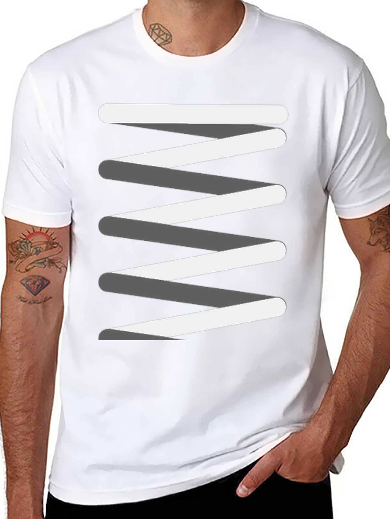 Black Abstract Zig-Zag Graphic Tee - Modern Style view 8
