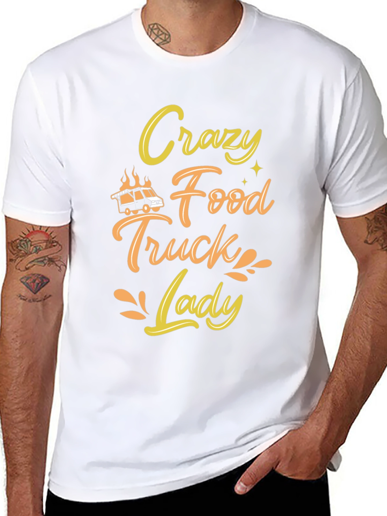 Black Crazy Food Truck Lady Black T-Shirt view 8