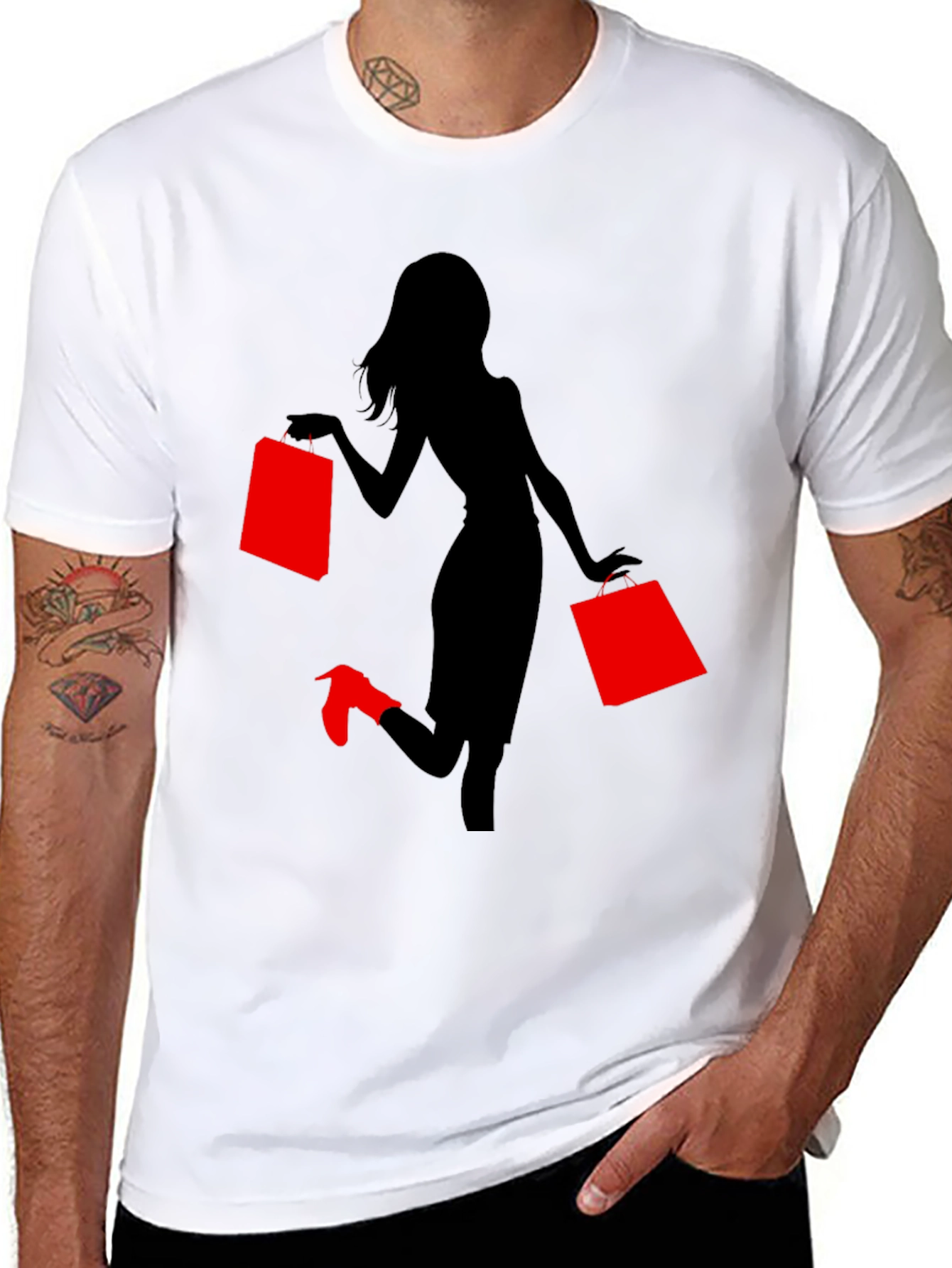 Black Stylish Woman Shopping Graphic Tee - Black view 8