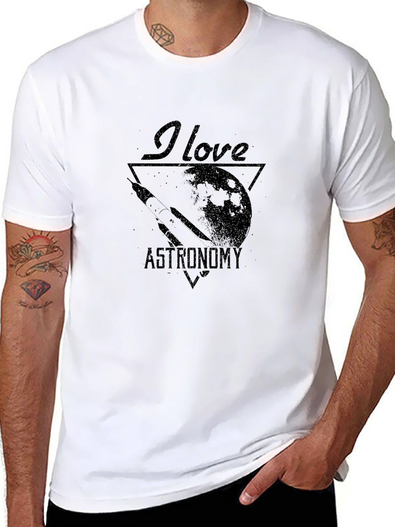 Black I Love Astronomy Black Graphic T-Shirt view 8