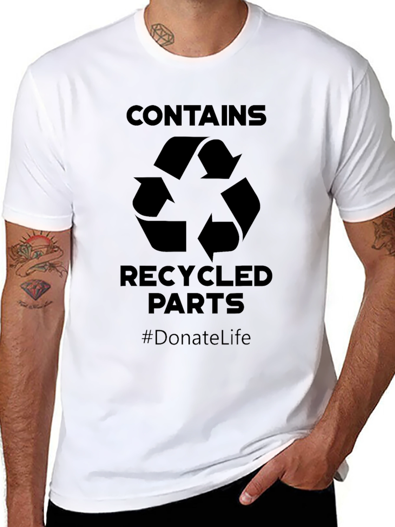 Black Contains Recycled Parts T-Shirt - Donate Life view 8