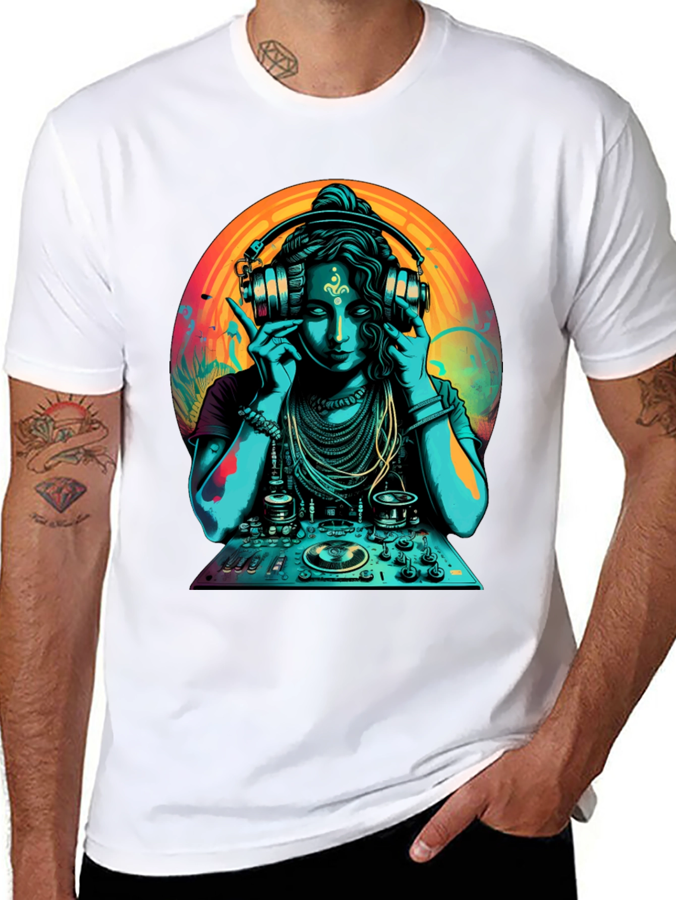 Black DJ Shiva T-Shirt - Black Cotton Graphic Tee view 8