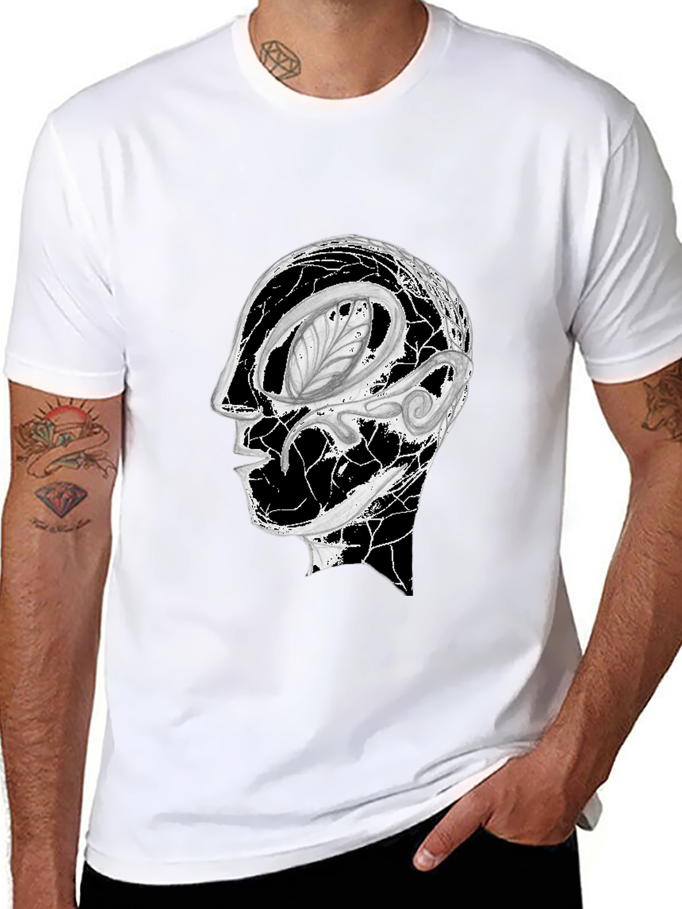 Black Abstract Head Graphic Black Tee view 8