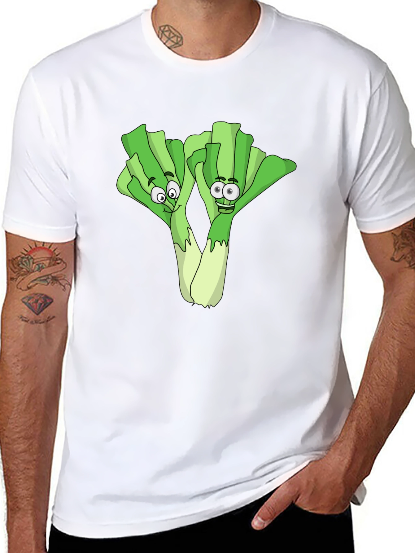 Black Funny Leek Cartoon Black T-Shirt view 8