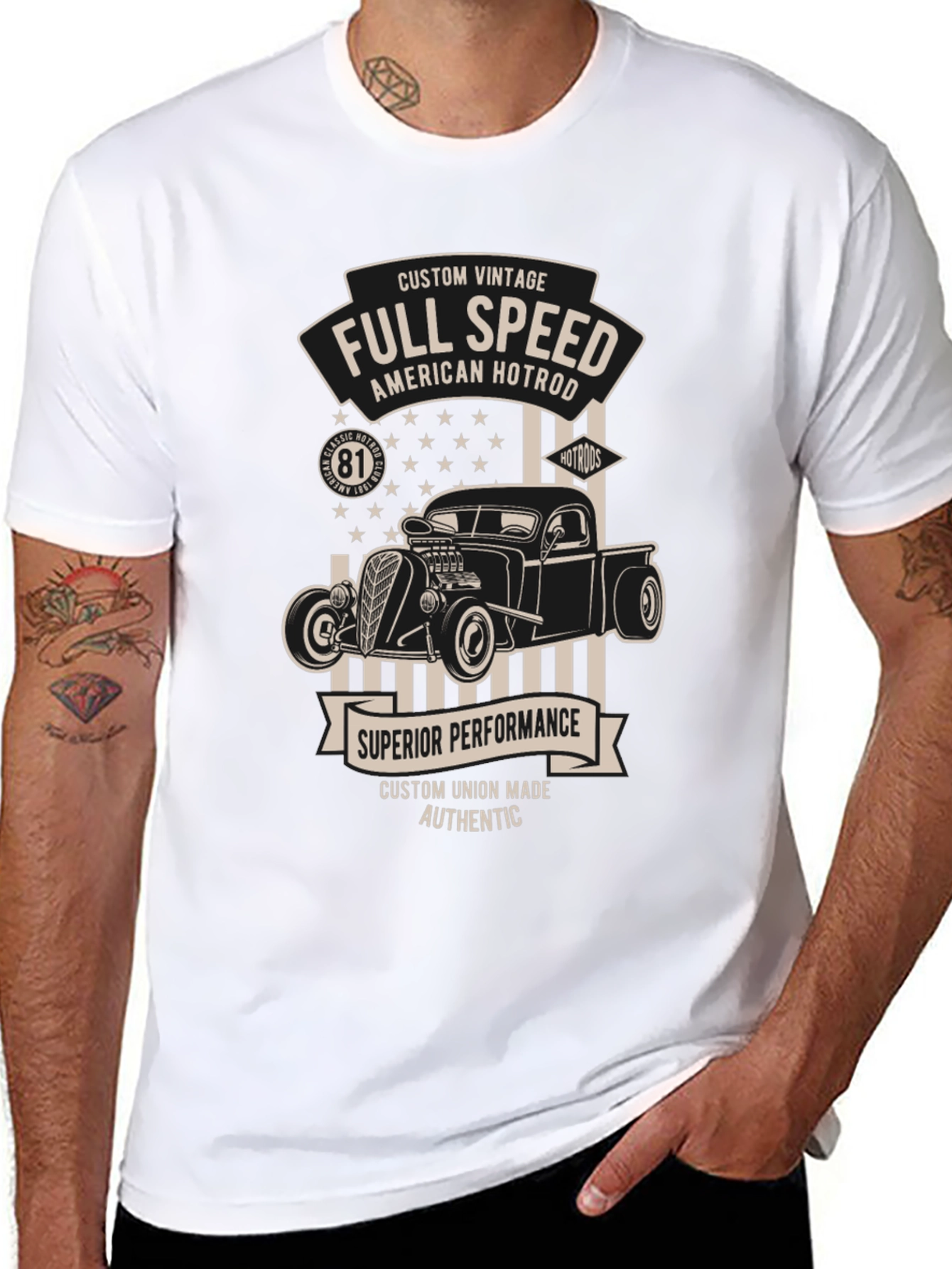 Black Full Speed American Hotrod Black Graphic T-Shirt view 8