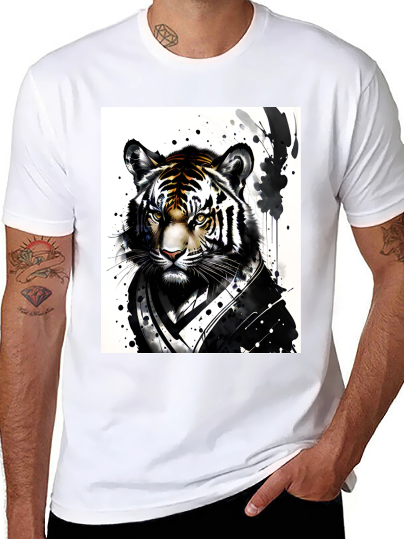 Black Tiger Warrior Graphic Tee - Black Cotton Blend view 8