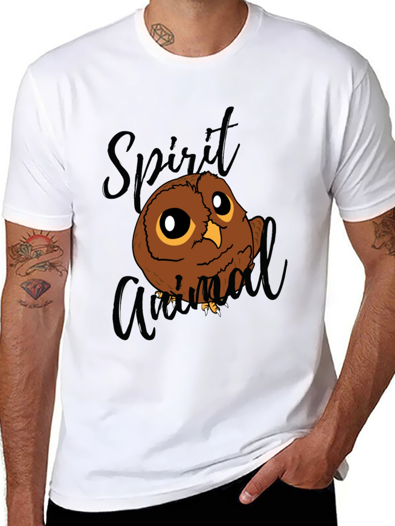 Black Spirit Animal Owl Graphic Tee - Black Cotton Blend T-Shirt view 8