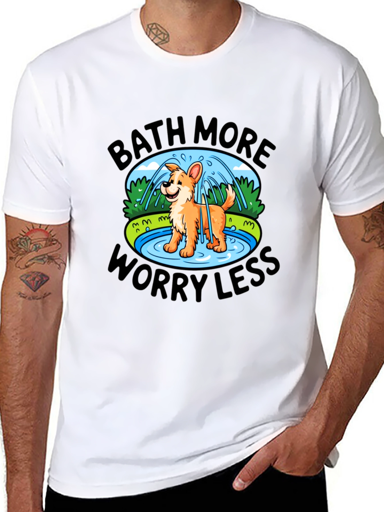 Black Bath More Worry Less Dog T-Shirt view 8