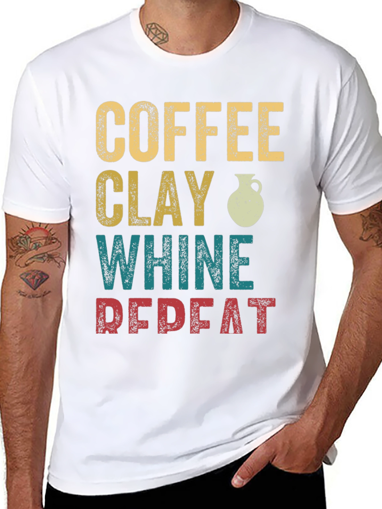 Black Coffee Clay Whine Repeat Graphic T-Shirt view 8