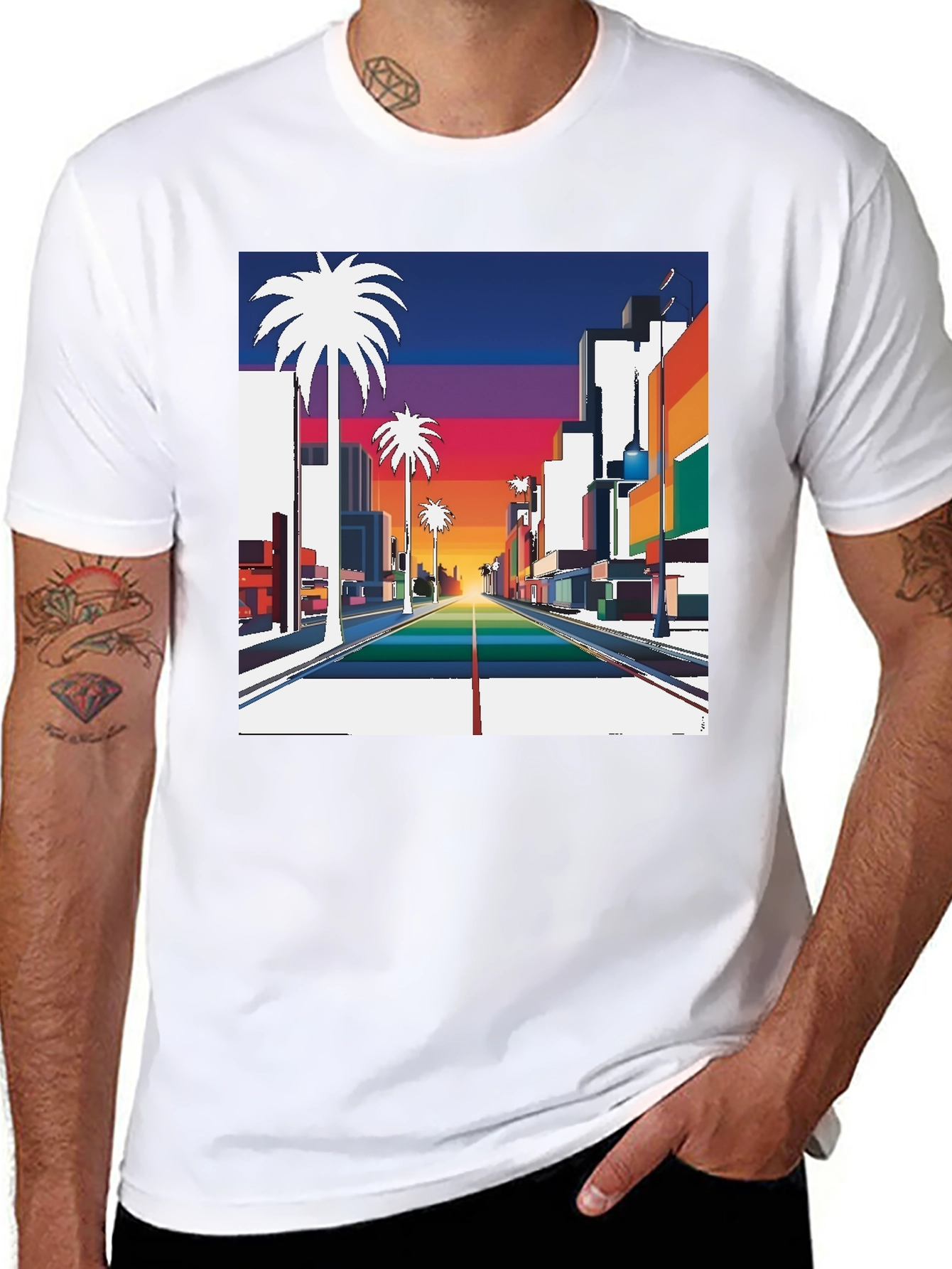 Black Retro Palm Tree Sunset T-Shirt view 8