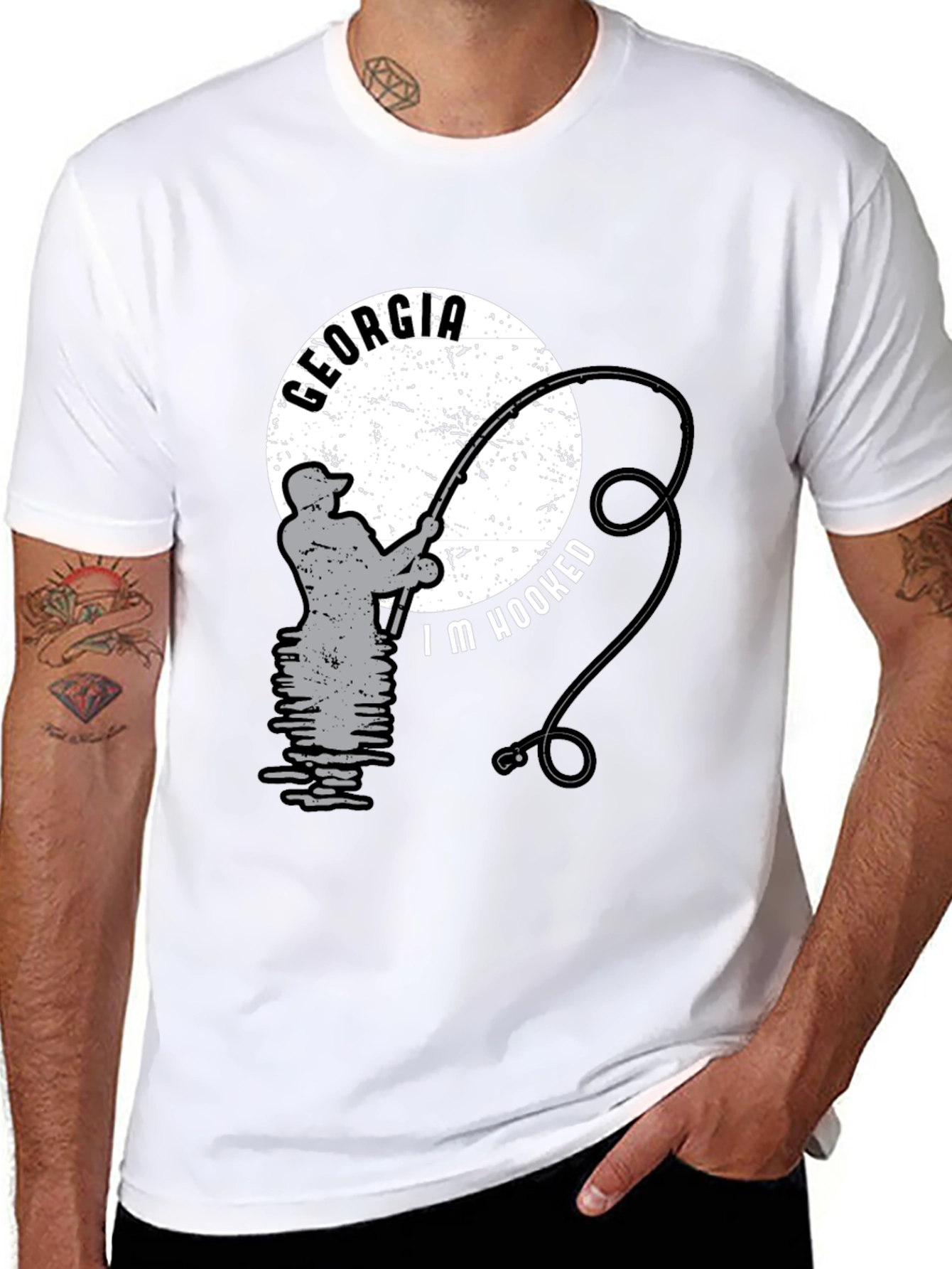 Black Georgia Fishing T-Shirt - "I'm Hooked" Black Tee view 8