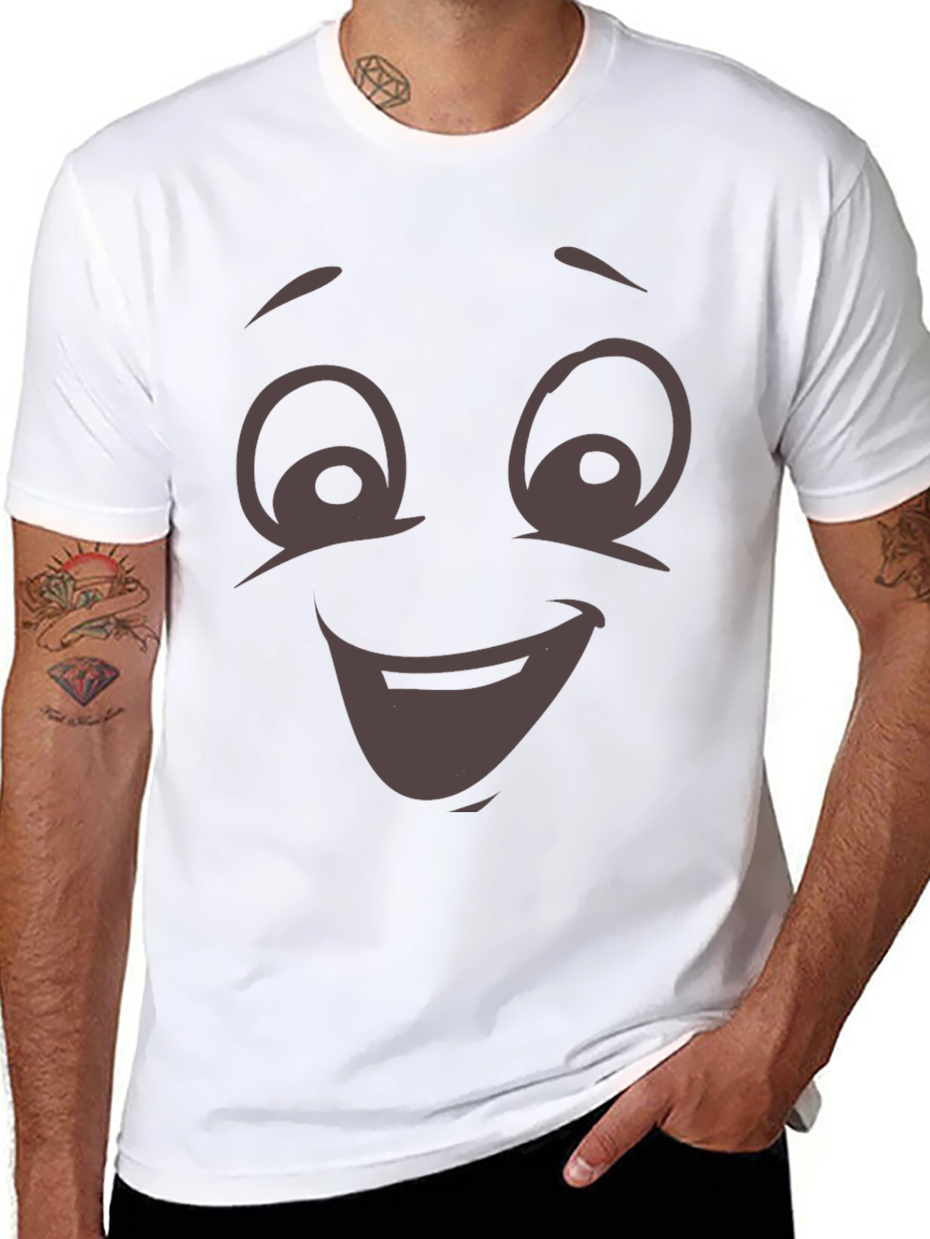 Black Funny Cartoon Face T-Shirt - Expressive Graphic Tee view 8
