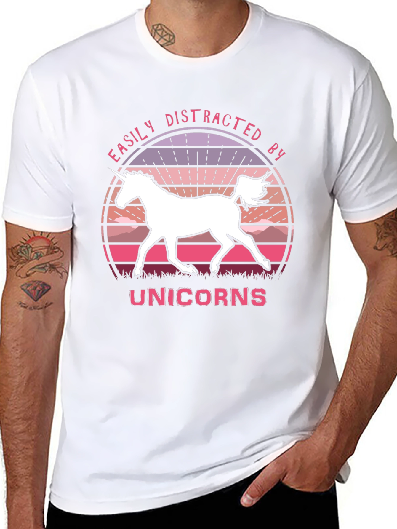 Black Easily Distracted By Unicorns Black T-Shirt view 8
