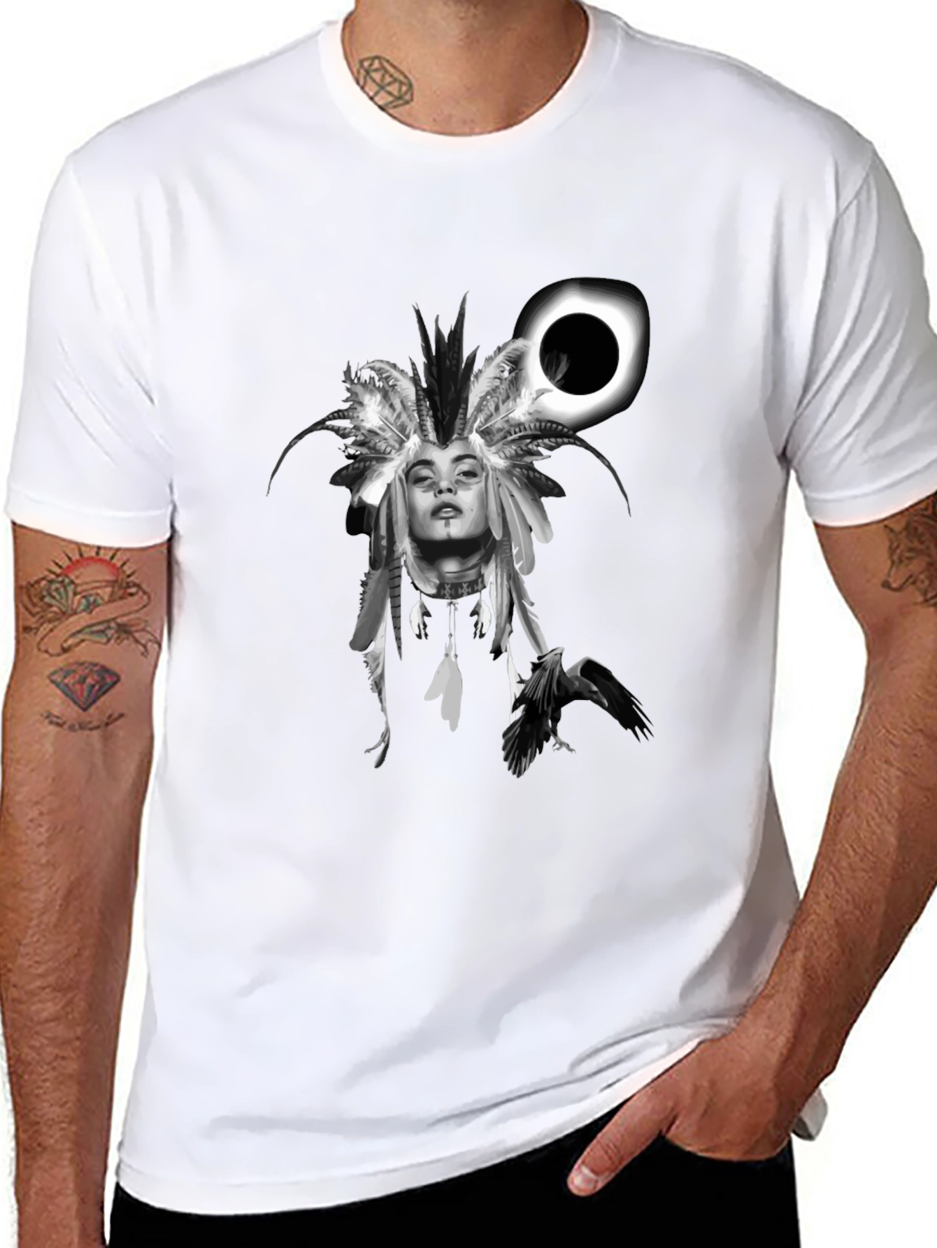 Black Native Headdress Black Graphic Tee view 8