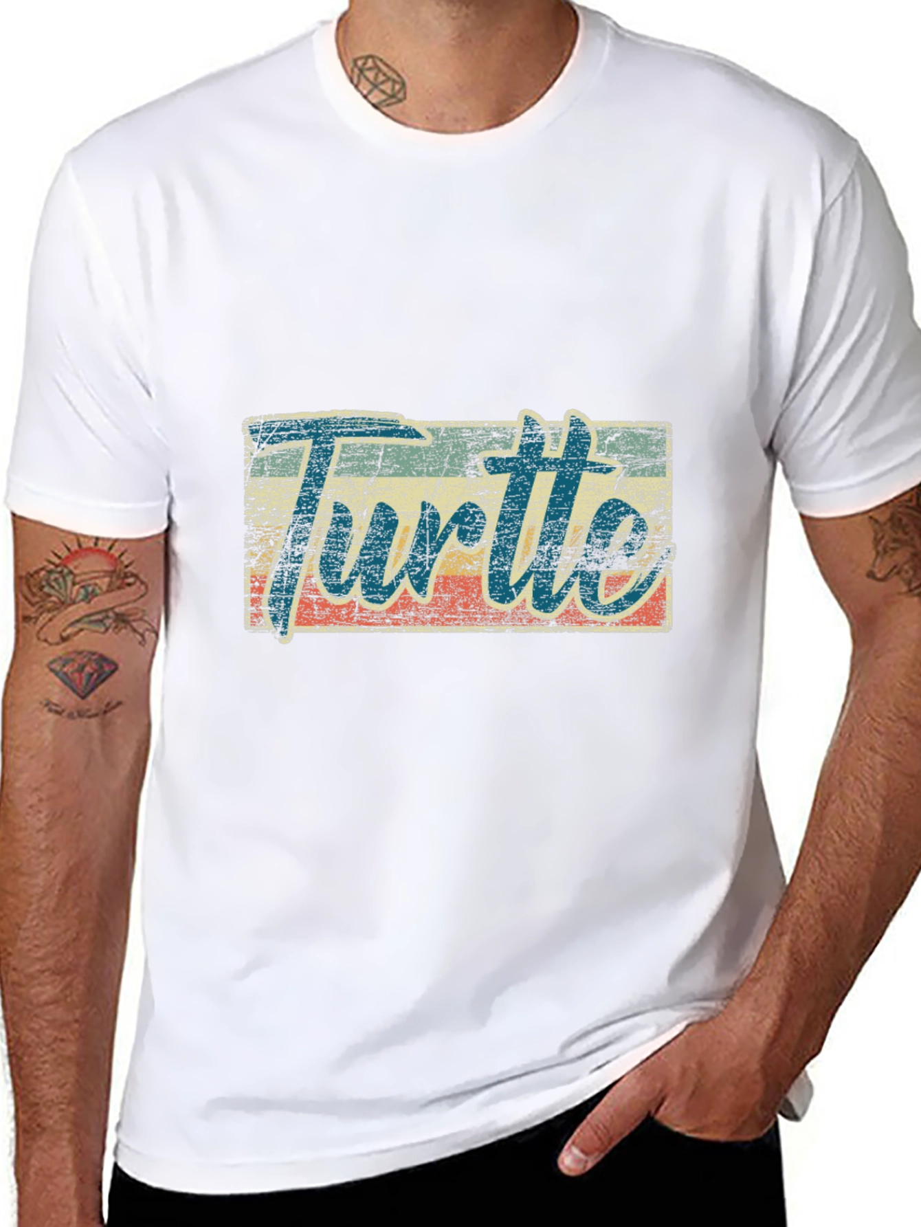 Black Retro Turtle Graphic Tee - Black Cotton Blend view 8