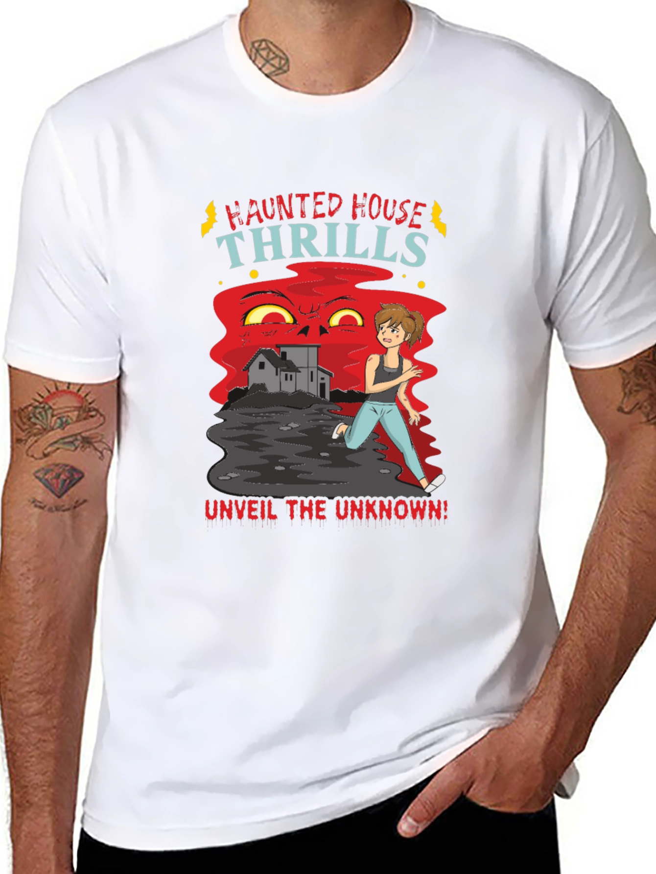 Black Haunted House Thrills Graphic Tee view 8