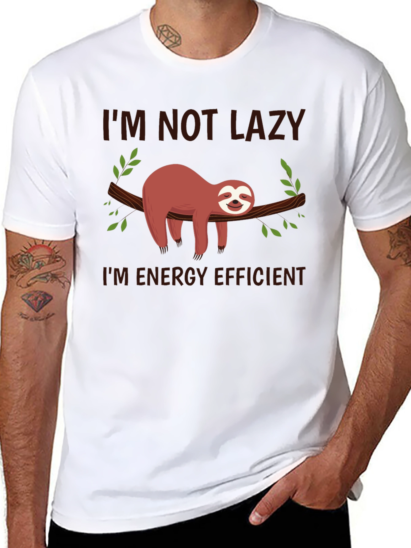 Black Funny Sloth T-Shirt - I'm Not Lazy, Energy Efficient view 8