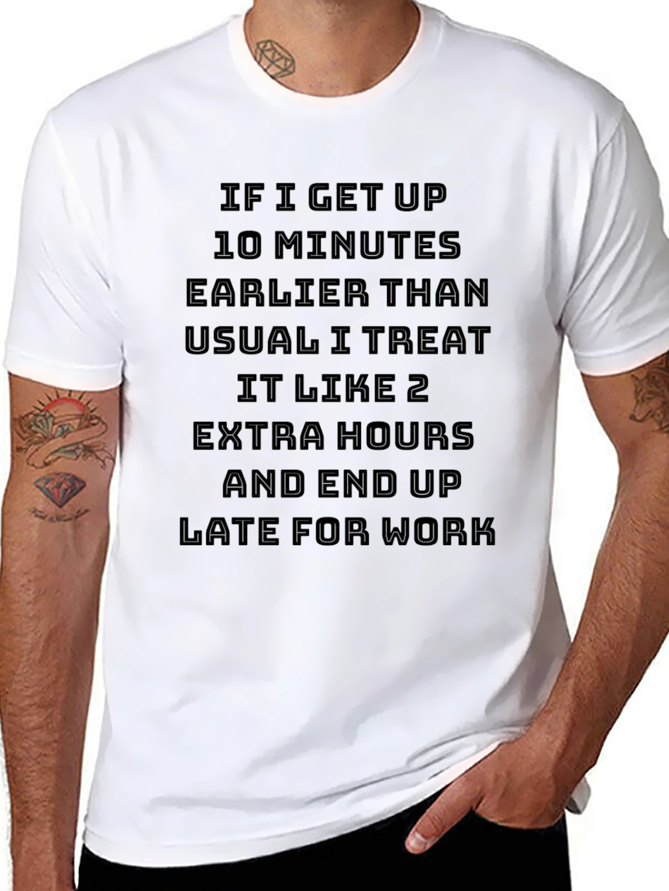 Black Funny Late For Work T-Shirt view 8