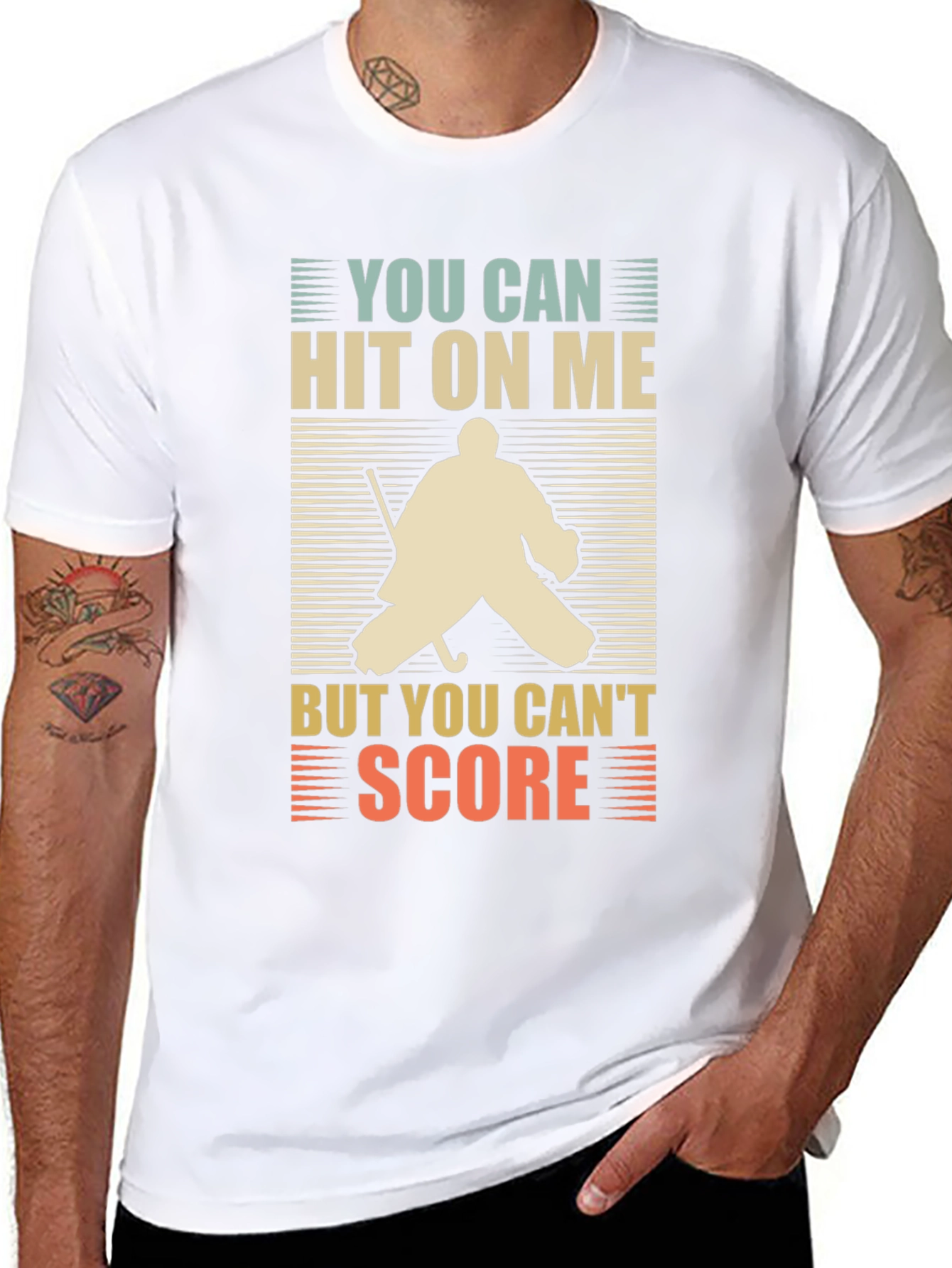 Black Hockey Goalie T-Shirt: You Can Hit On Me, But You Can't Score view 8