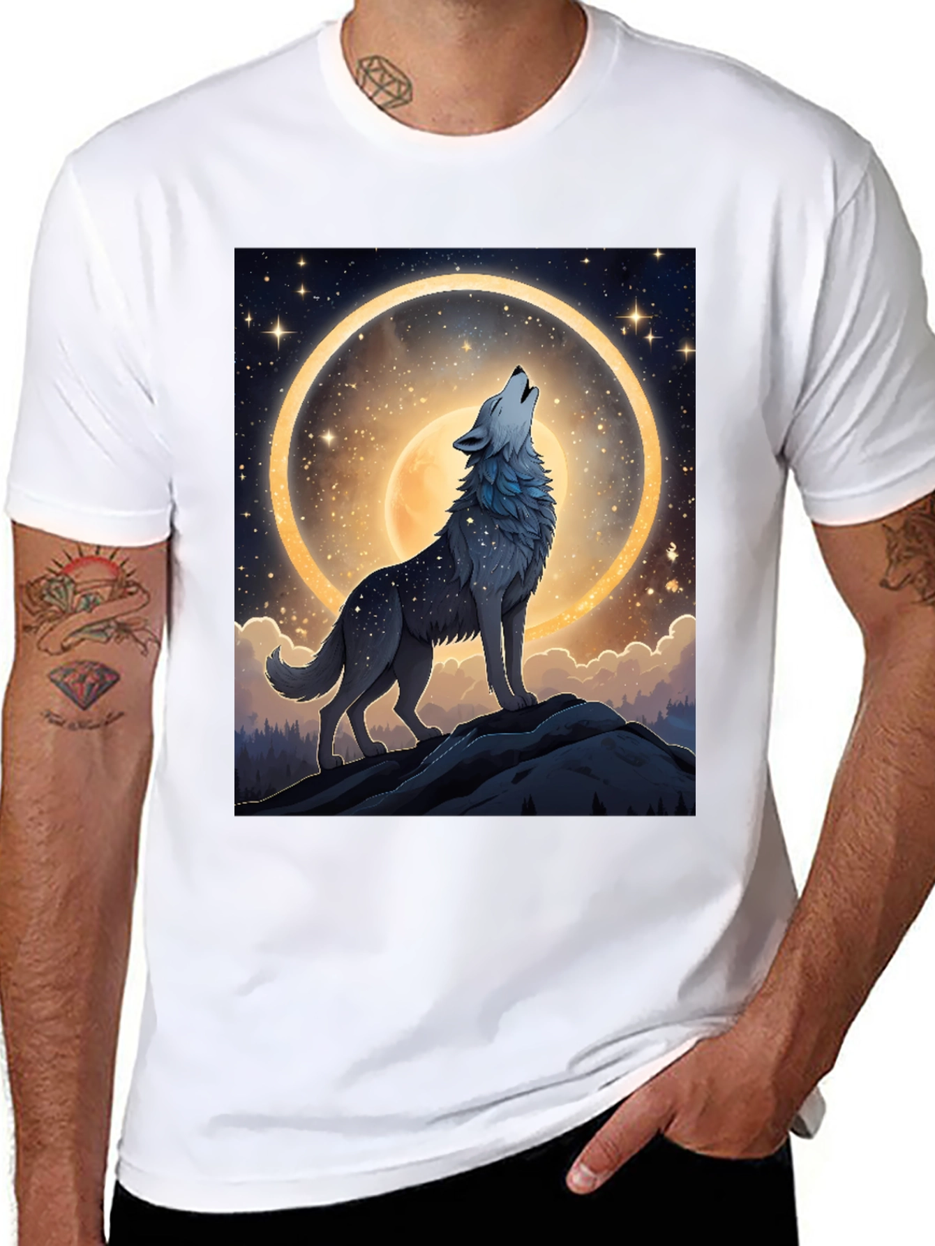 Wolf Howling at Moon T-Shirt - 8