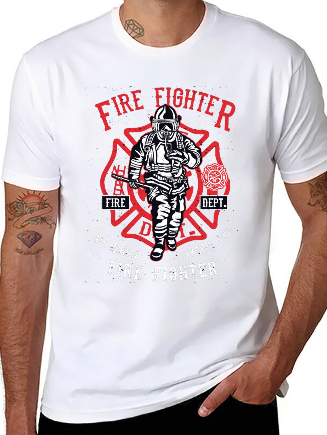 Black Firefighter Graphic T-Shirt - All Equal Except view 8
