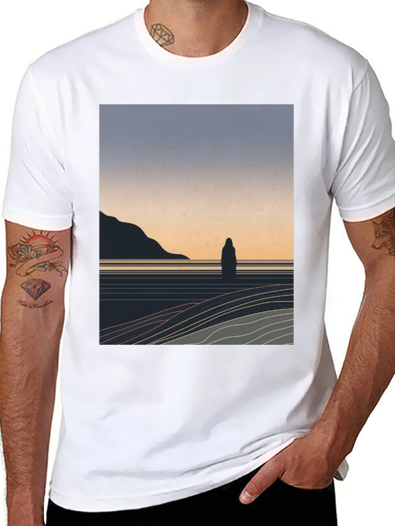 Black Minimalist Landscape Graphic T-Shirt - Black view 8