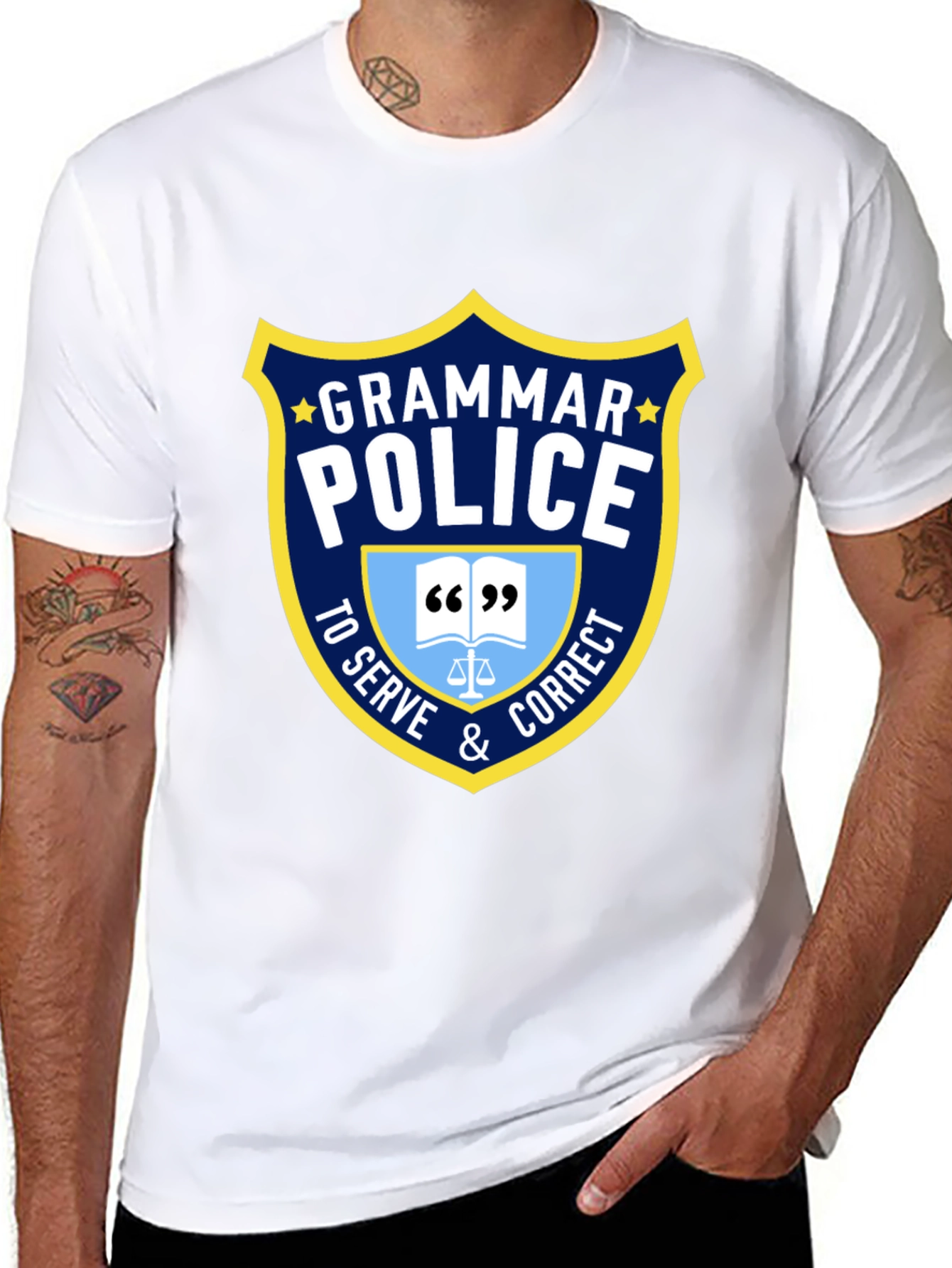 Black Grammar Police T-Shirt - Serve & Correct Style view 8