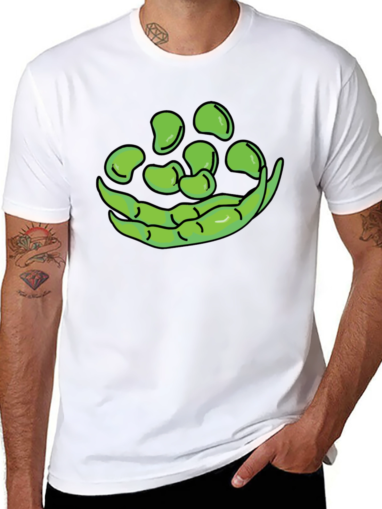 Black Funny Green Beans Graphic T-Shirt - Black Casual Tee view 8