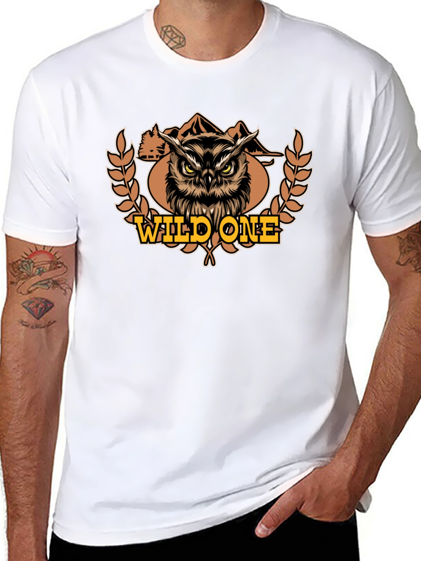 Black Wild One Owl Graphic Tee - Black Cotton T-Shirt view 8