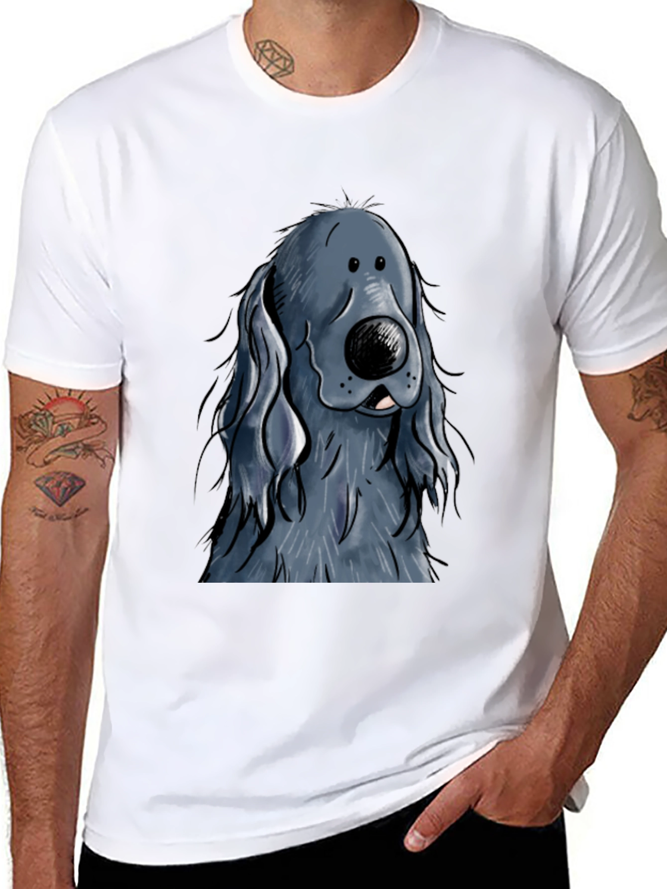 Black Cartoon Dog Graphic Print Black T-Shirt view 8