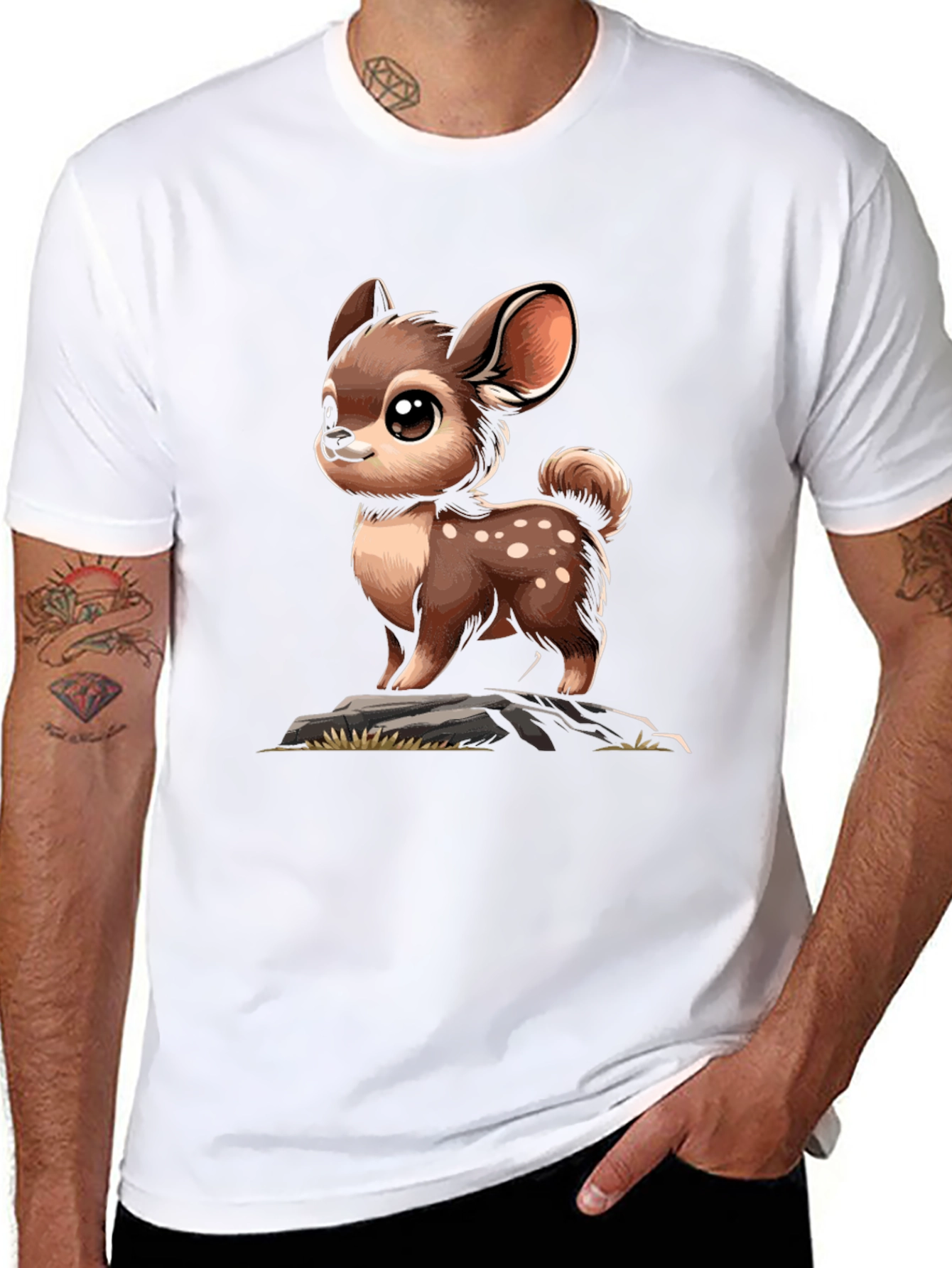 Black Cute Deer Cartoon Graphic Black T-Shirt view 8