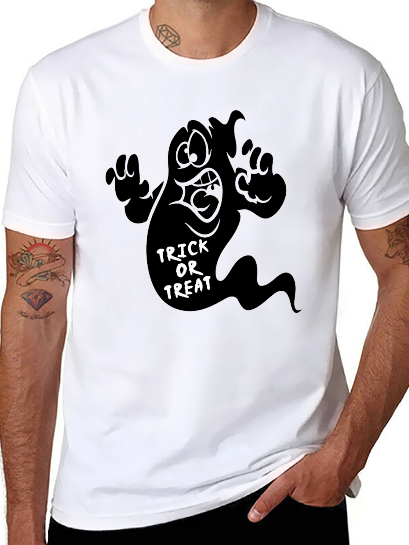 Black Halloween Ghost Trick or Treat Black T-Shirt view 8