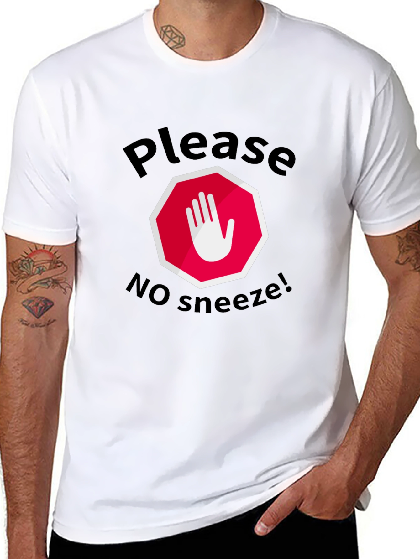 Black Please No Sneeze Funny T-Shirt view 8